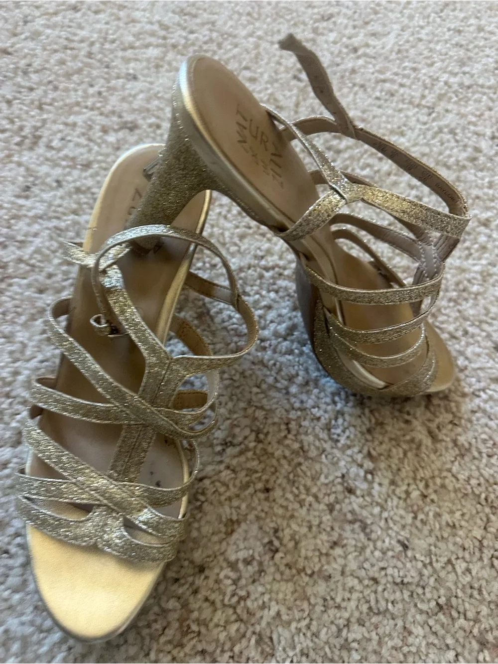 Naturalizer Glitter Strappy Dress Sandals - Gold